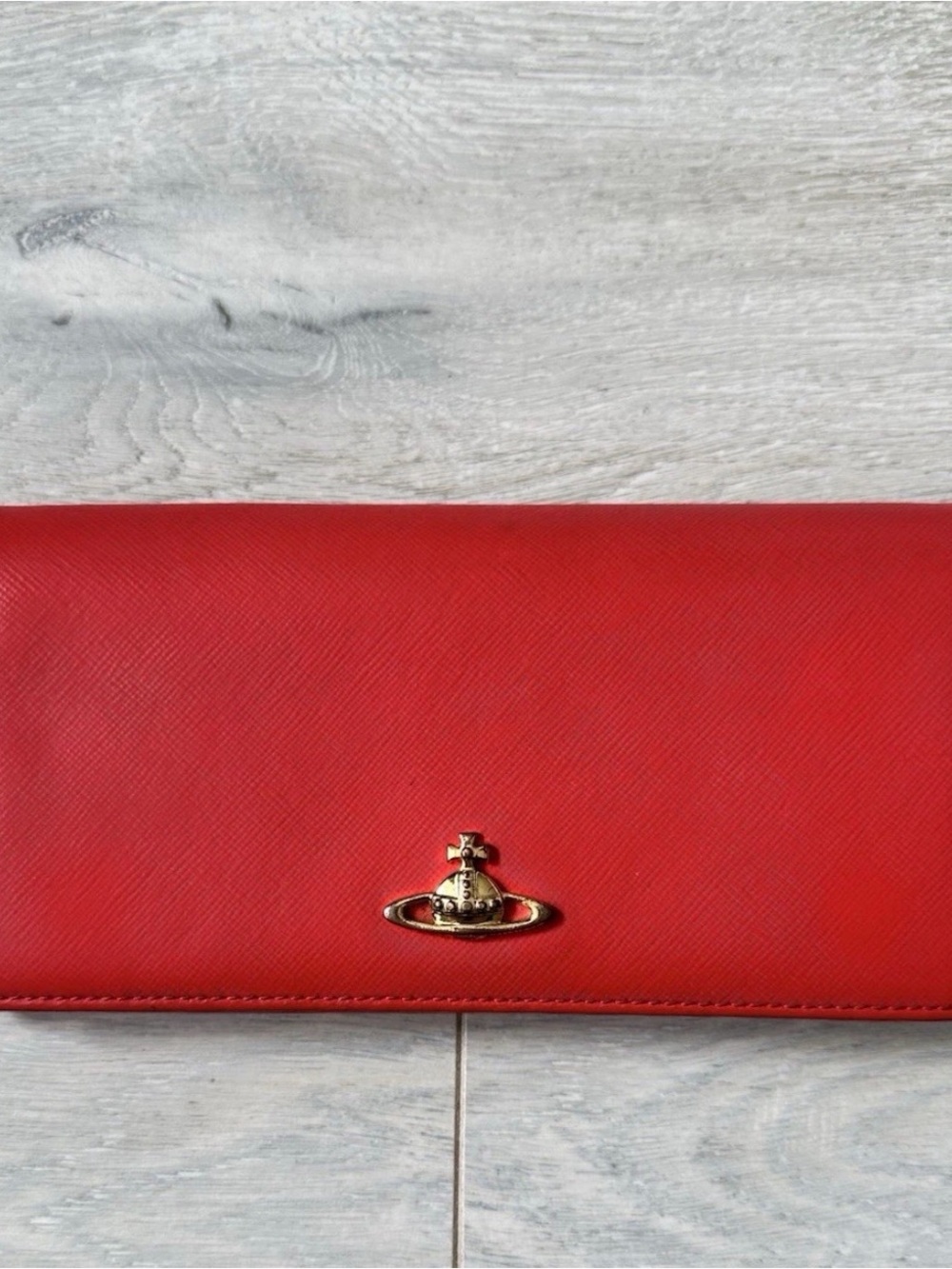 Vivienne Westwood vintage Red Leather Clutch with Gold Orb Logo